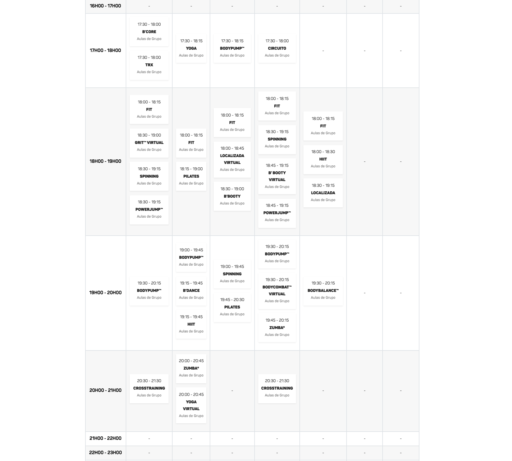 Classes schedule 2