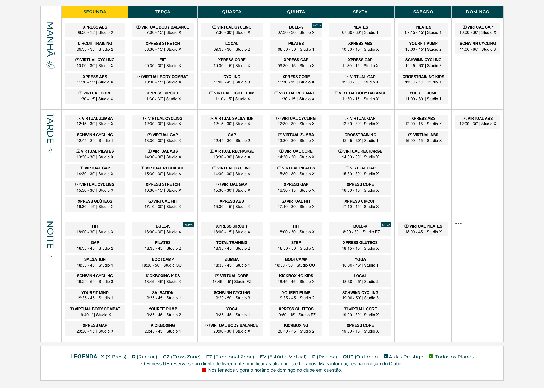 Classes schedule 1